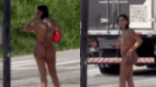 Mulher sem roupas chamando atenção na BR-101 em Palhoça