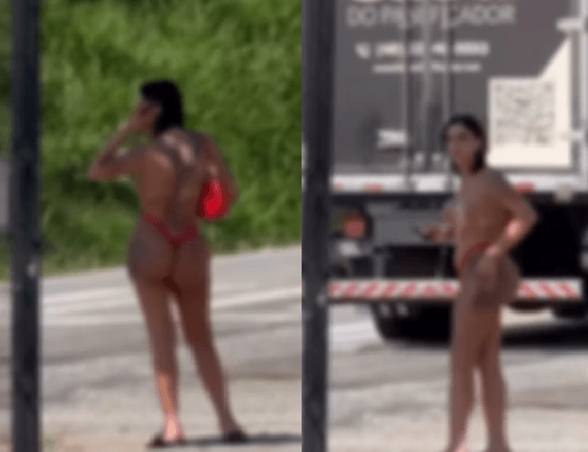 Mulher sem roupas chamando atenção na BR-101 em Palhoça