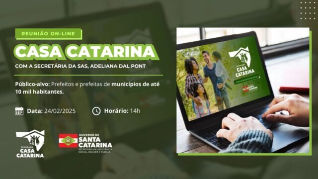 Prefeitos participando de reunião com a secretária da Assistência Social, Mulher e Família sobre o programa habitacional Casa Catarina