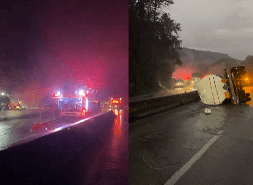 Carreta de combustível em chamas