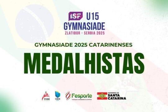 Atletas de Santa Catarina conquistando medalhas na Gymnasiade 2025