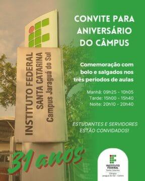 Evento de celebração dos 31 anos do IFSC em Jaraguá do Sul