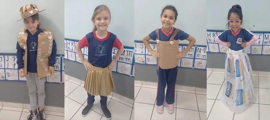 Roupas recicláveis desfiladas por alunos do CEM Interativo em São José