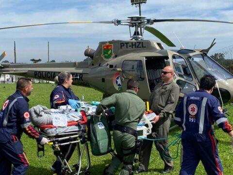 Helicóptero do SAMU em operação na Serra Catarinense