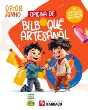 Crianças se divertindo com o bilboquê artesanal na Semana do Meio Ambiente