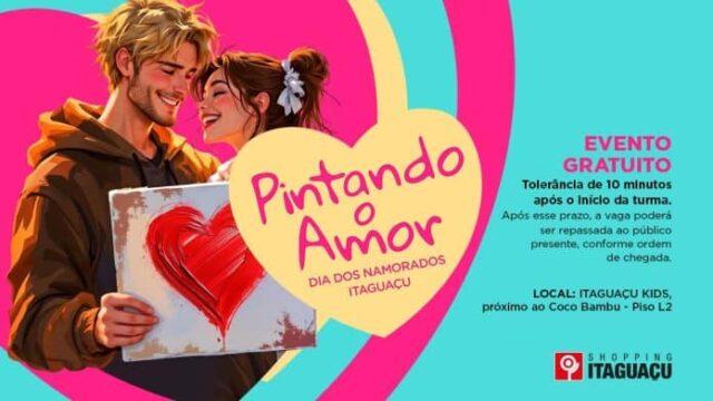 Pintura em tela de casal durante evento Pintando o Amor