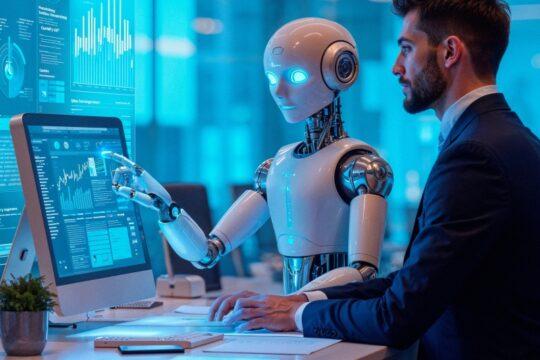 Funcionários em reunião sobre inteligência artificial