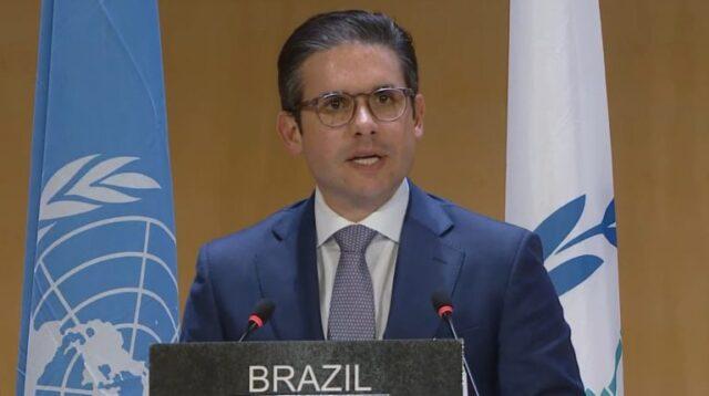 Presidente da Câmara Hugo Motta em discurso sobre diálogo e cooperação em Genebra