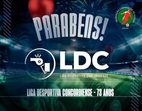 Imagem representativa da Liga Desportiva Concordiense comemorando 73 anos de história esportiva