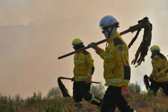 Equipe do CBMSC combatendo incêndio florestal