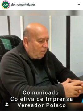 Foto do vereador Polaco discursando na tribuna da Câmara de Lages