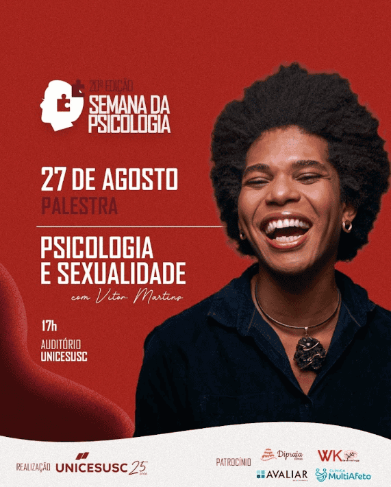 Vitor Martins palestrando sobre Psicologia e Sexualidade na Semana da Psicologia do UNICESUSC