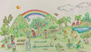 Ilustração de alimentos frescos e cultivados de forma sustentável