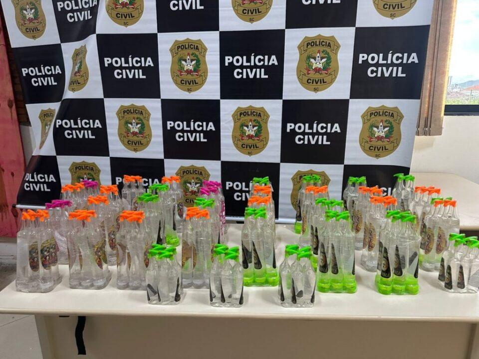Carregamento de lança perfume apreendido pela Polícia Civil de SC