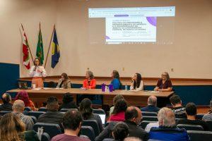 Auditório da Reitoria durante audiência pública sobre prevenção e enfrentamento ao assédio na UFSC