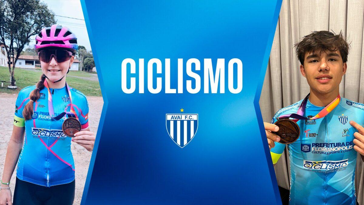 Ciclistas João Pedro Piazza e Aghata Mariana Iwasenko nos Jogos Escolares Brasileiros