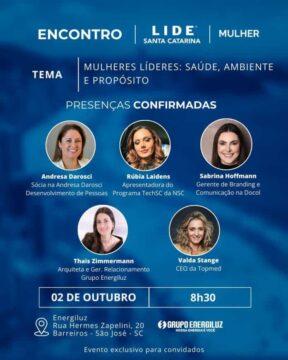 Imagem do evento do LIDE Mulher SC destacando a liderança feminina e a importância da saúde no Outubro Rosa