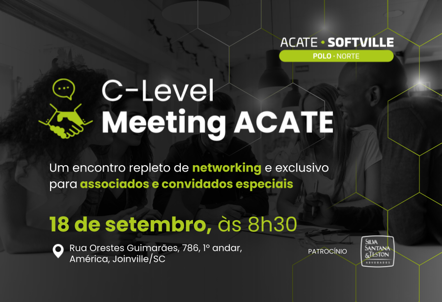Executivos em reunião de networking no Polo ACATE-SOFTVILLE em Joinville