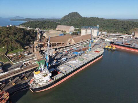 Navios aguardando descarregamento de fertilizantes no Porto de São Francisco do Sul
