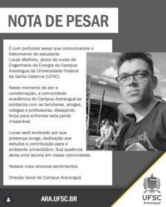 Foto do estudante Lucas Mathieu na UFSC Araranguá