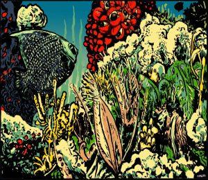 Imagem de floresta marinha tropical em colapso devido à emergência climática