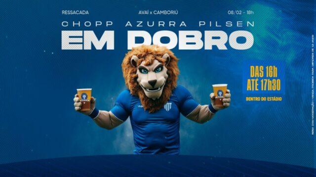Imagem do jogo do Avaí F.C. com promoção de CHOPP AZURRA em dobro e ação solidária com doações de alimentos não perecíveis