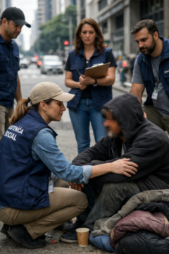 Pessoas em situação de rua sendo abordadas