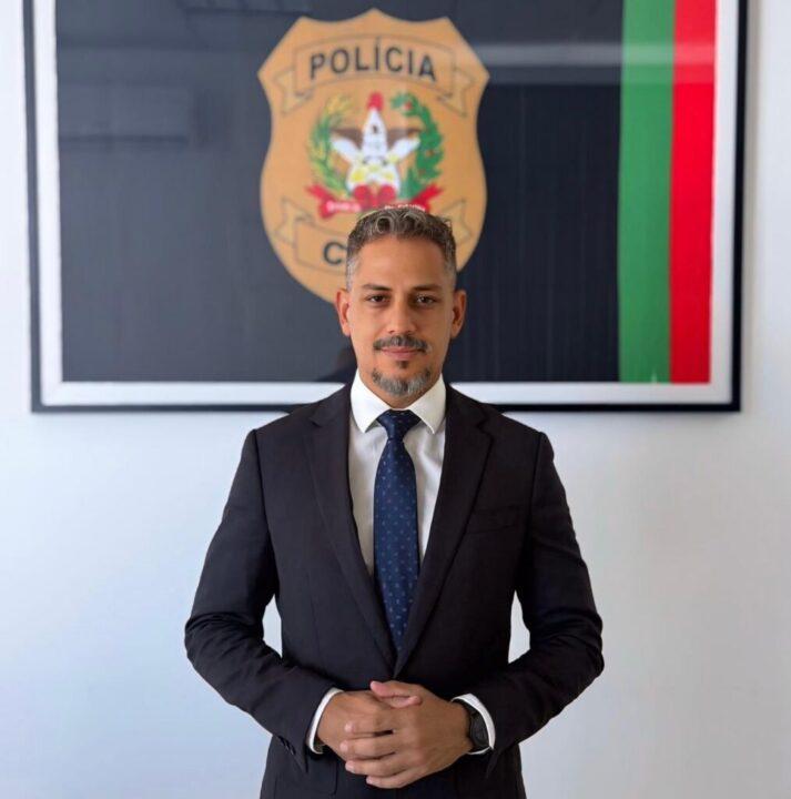 Foto do novo Delegado-Geral da Polícia Civil de Santa Catarina, Marcelo Sampaio Nogueira