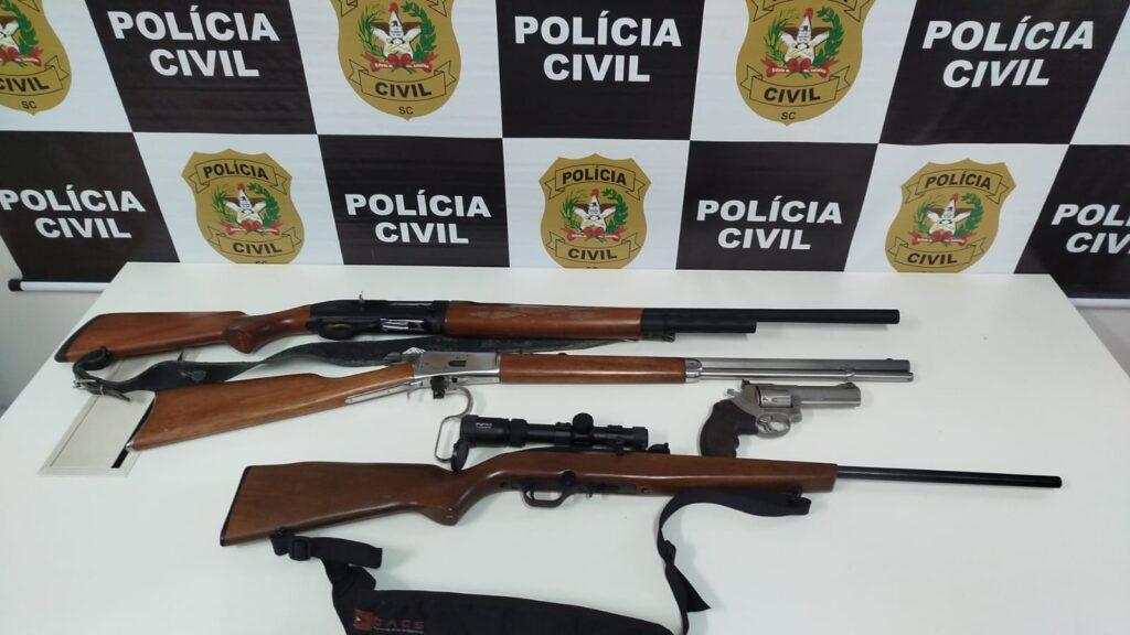 Armas de fogo apreendidas pela Polícia Civil em Xaxim
