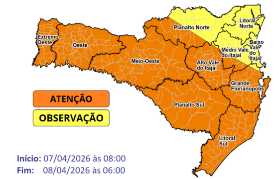 Previsão do tempo em Santa Catarina apresenta frente fria e temporal