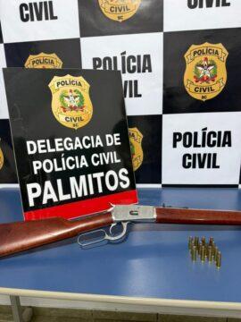 Carabina apreendida em operação policial em Palmitos