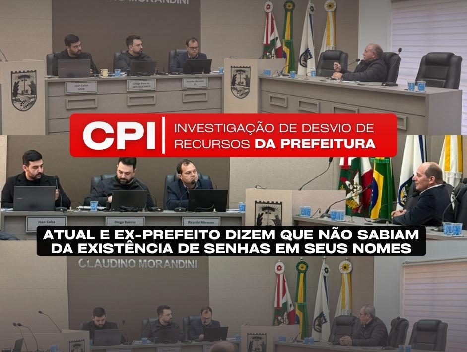 Prefeito Vilson Sartori e ex-prefeito Dioclésio Ragnini em depoimento à CPI de Joaçaba